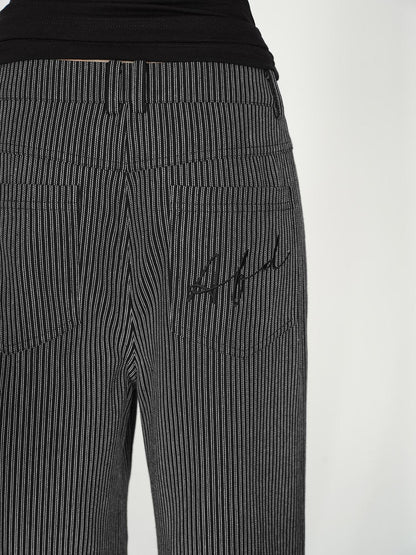 AFTADAWN Vertical Stripe Cotton Wide Leg Trousers