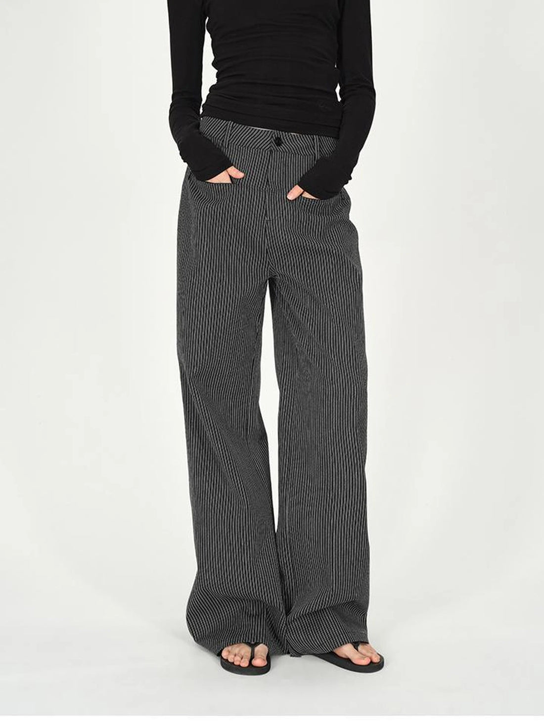 Vertical Stripe Cotton Wide Leg Trousers