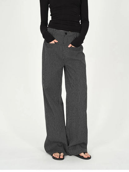 Vertical Stripe Cotton Wide Leg Trousers