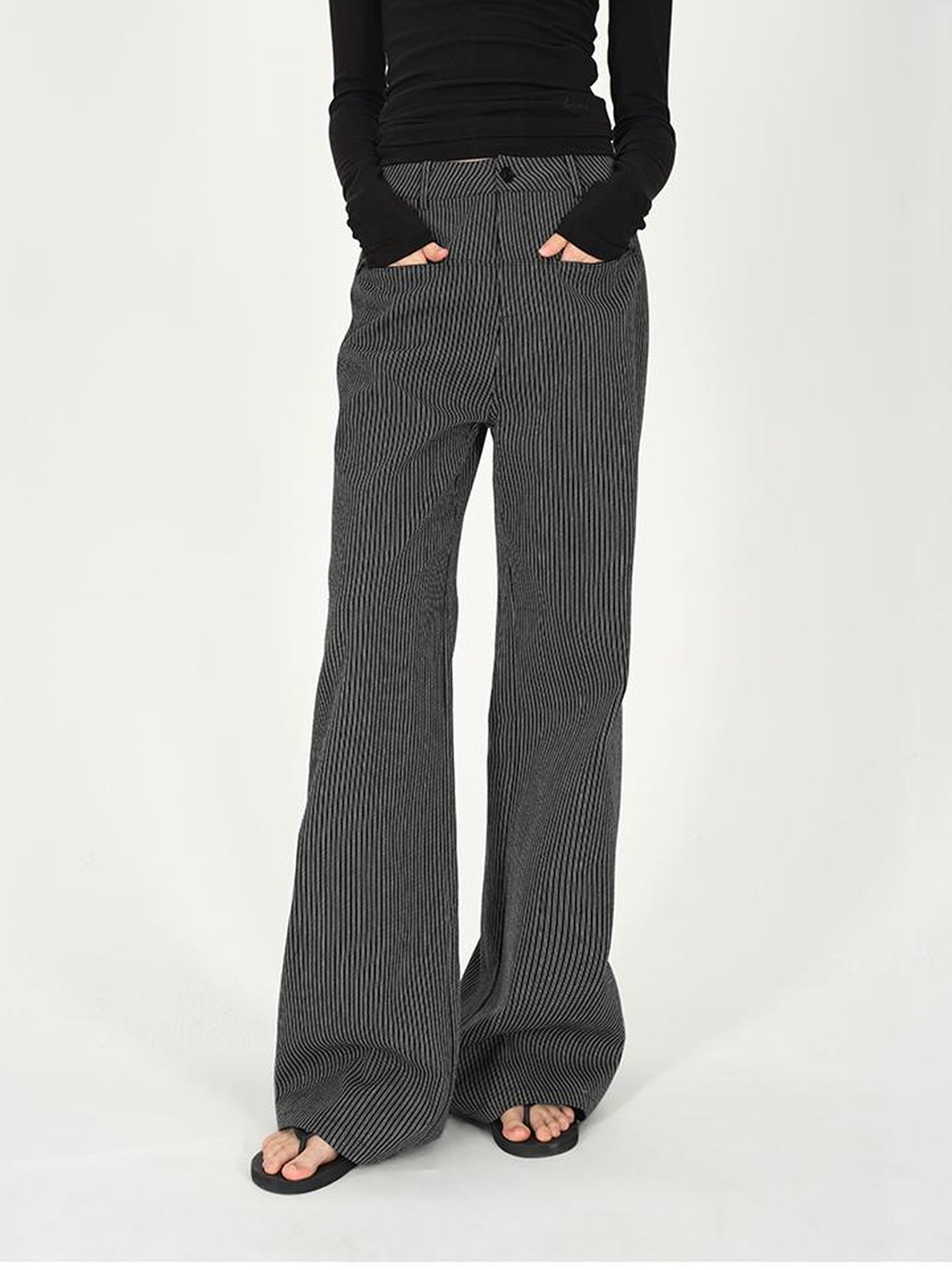 AFTADAWN Vertical Stripe Cotton Wide Leg Trousers