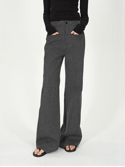 AFTADAWN Vertical Stripe Cotton Wide Leg Trousers