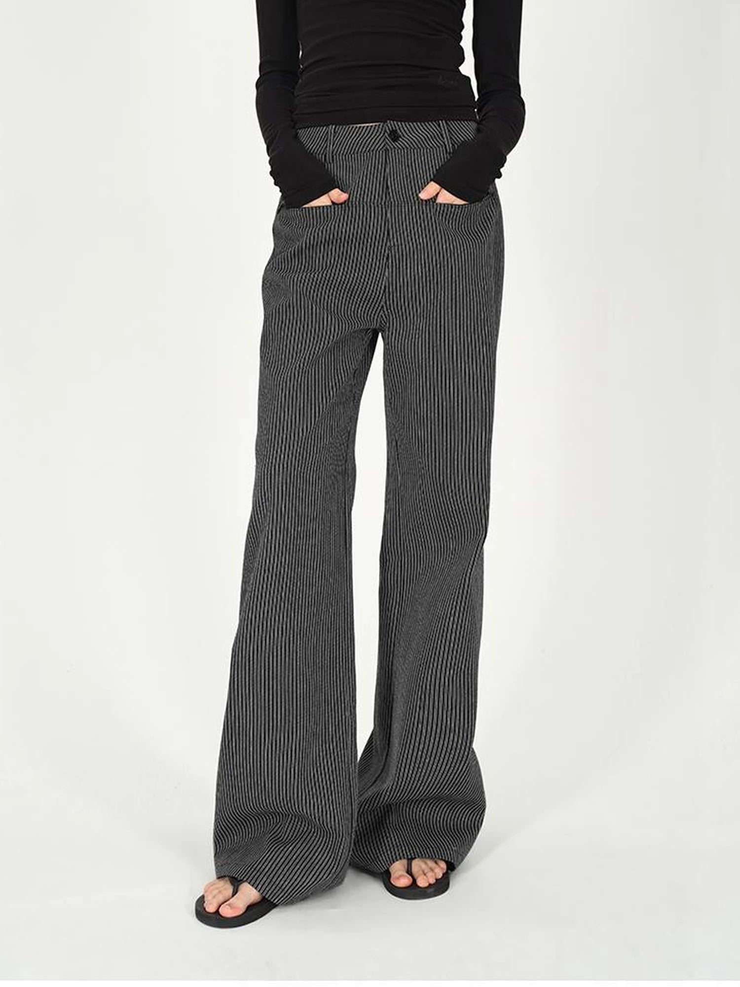 Vertical Stripe Cotton Wide Leg Trousers