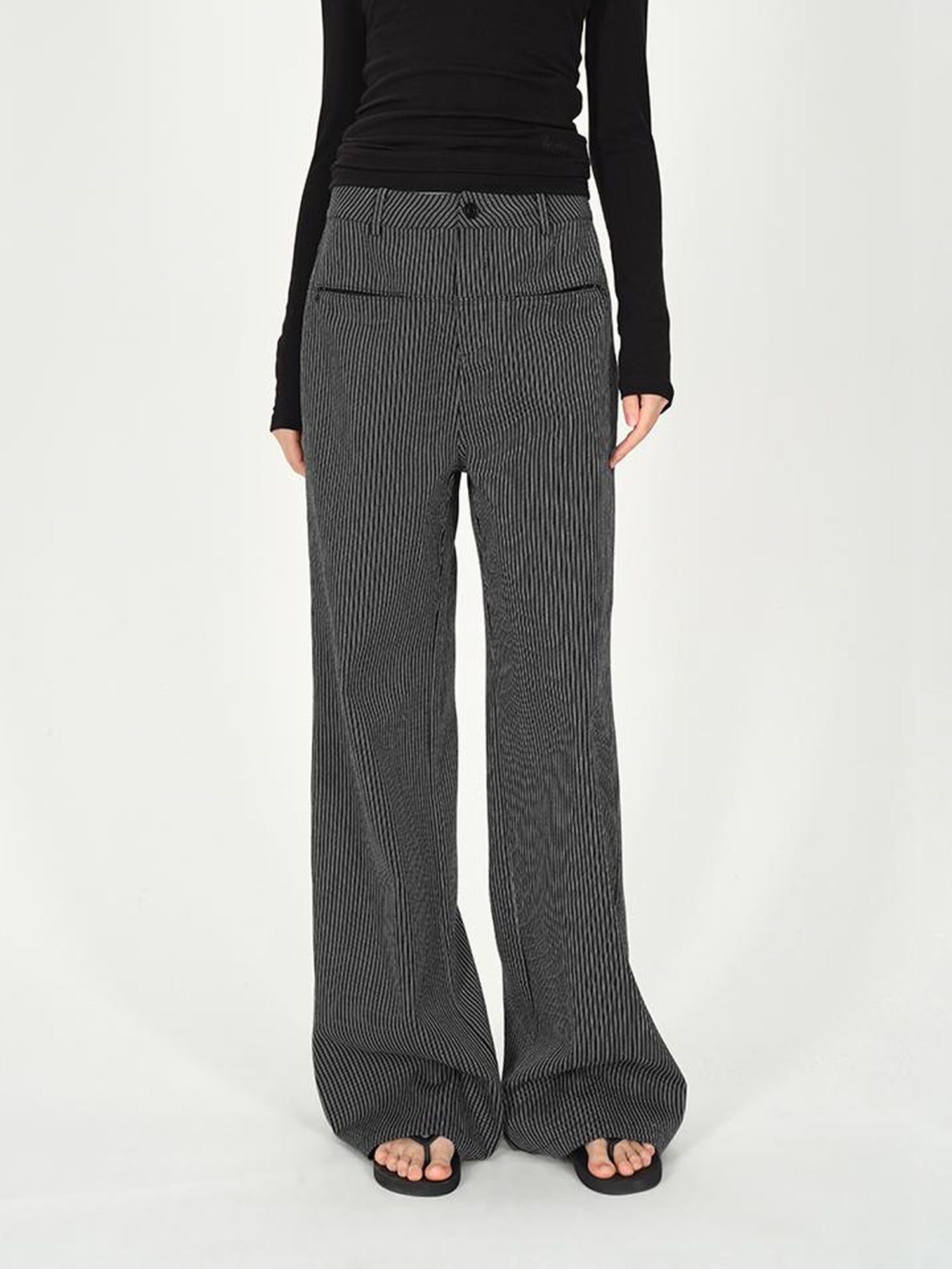 AFTADAWN Vertical Stripe Cotton Wide Leg Trousers
