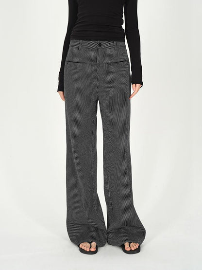 AFTADAWN Vertical Stripe Cotton Wide Leg Trousers