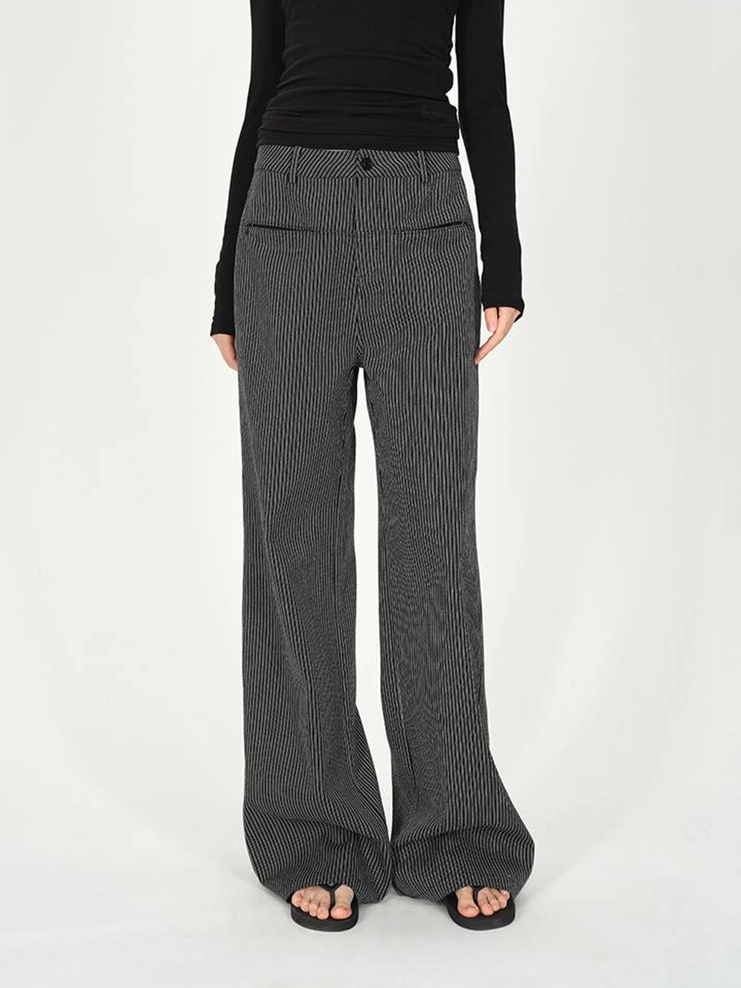 Vertical Stripe Cotton Wide Leg Trousers