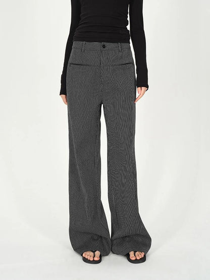 Vertical Stripe Cotton Wide Leg Trousers