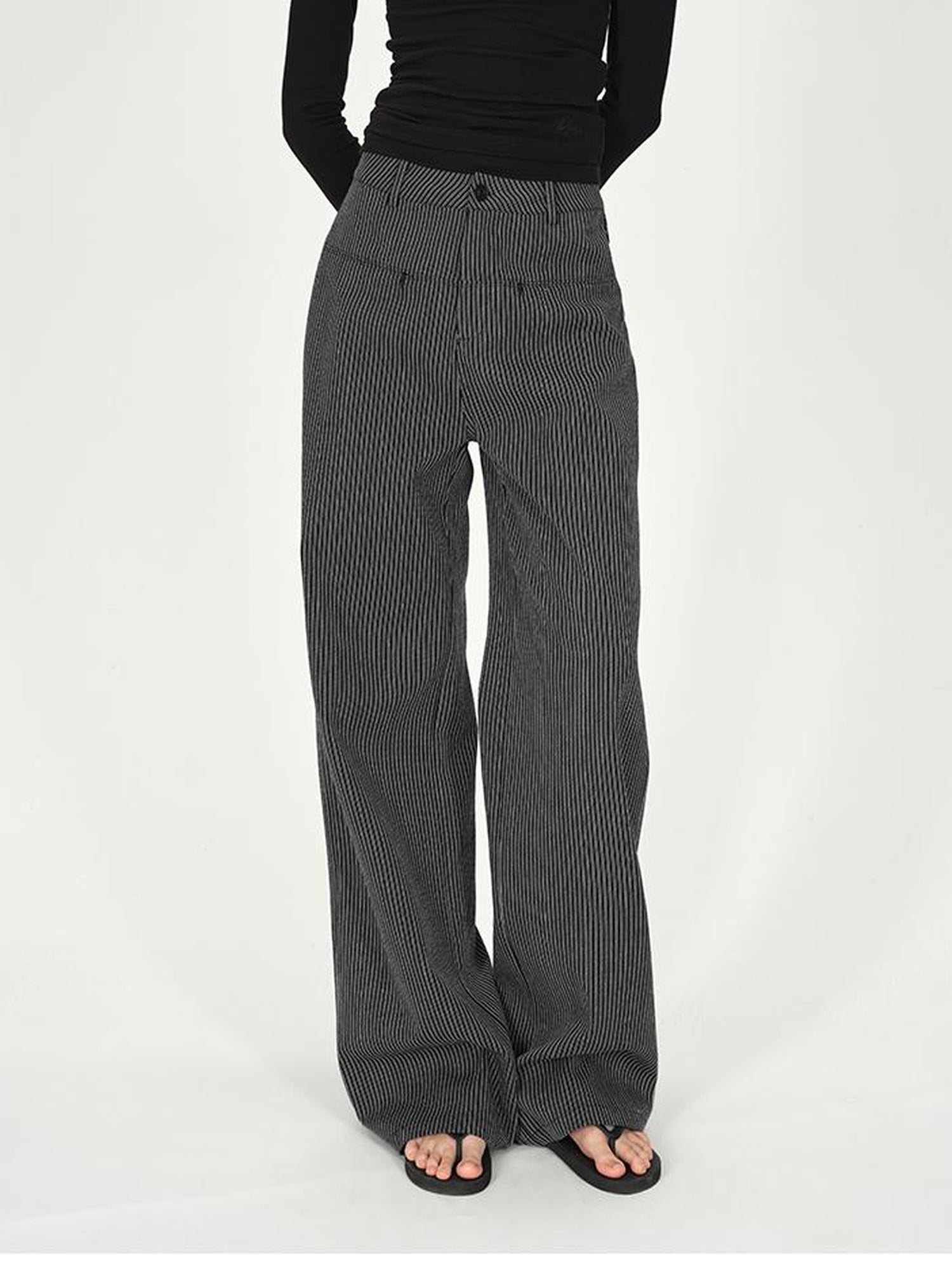 AFTADAWN Vertical Stripe Cotton Wide Leg Trousers