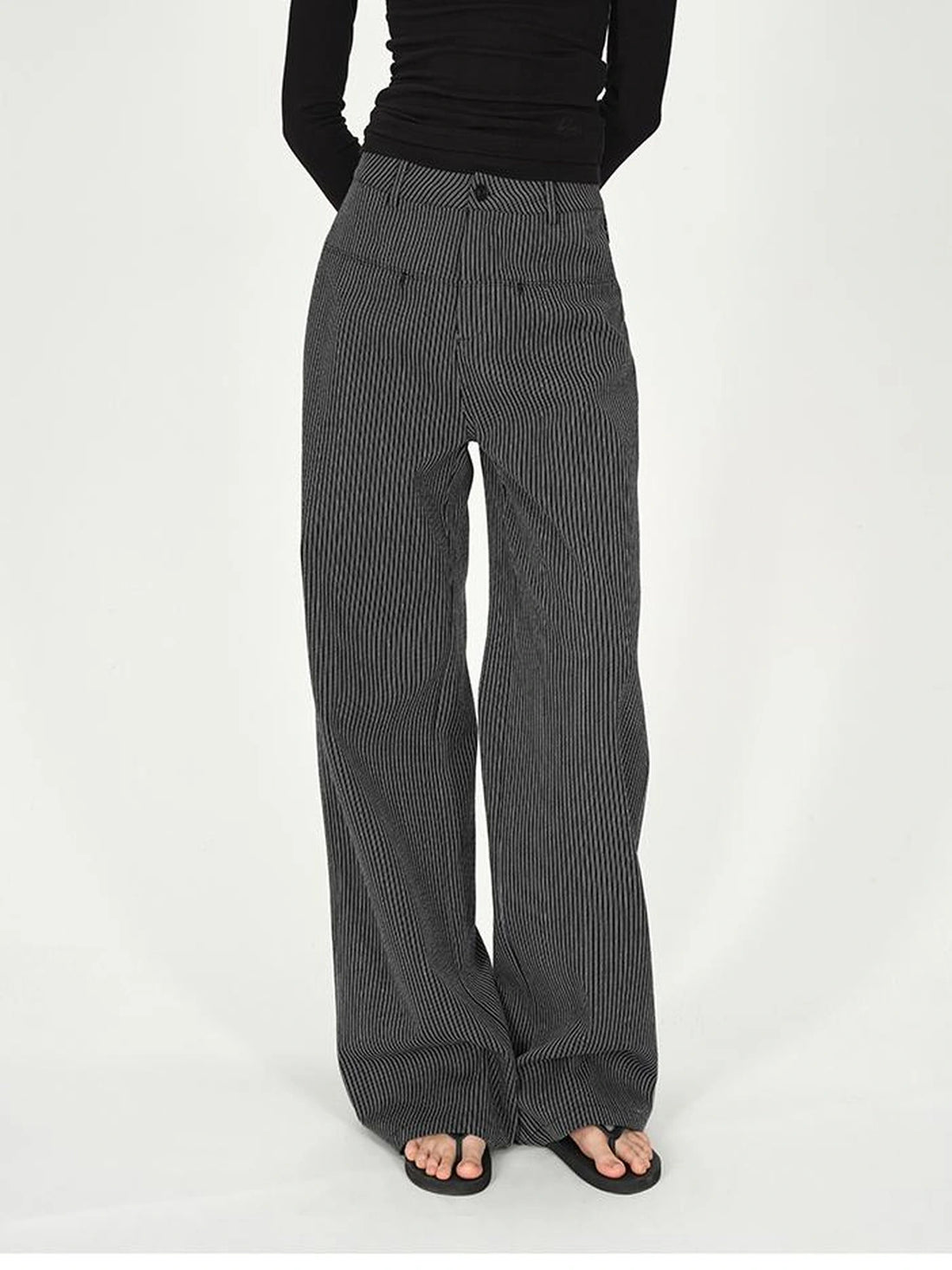Vertical Stripe Cotton Wide Leg Trousers