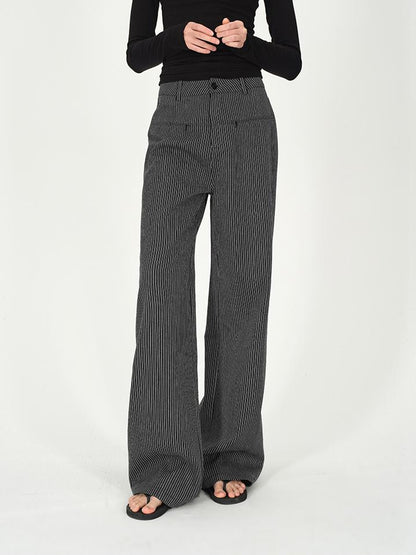AFTADAWN Vertical Stripe Cotton Wide Leg Trousers
