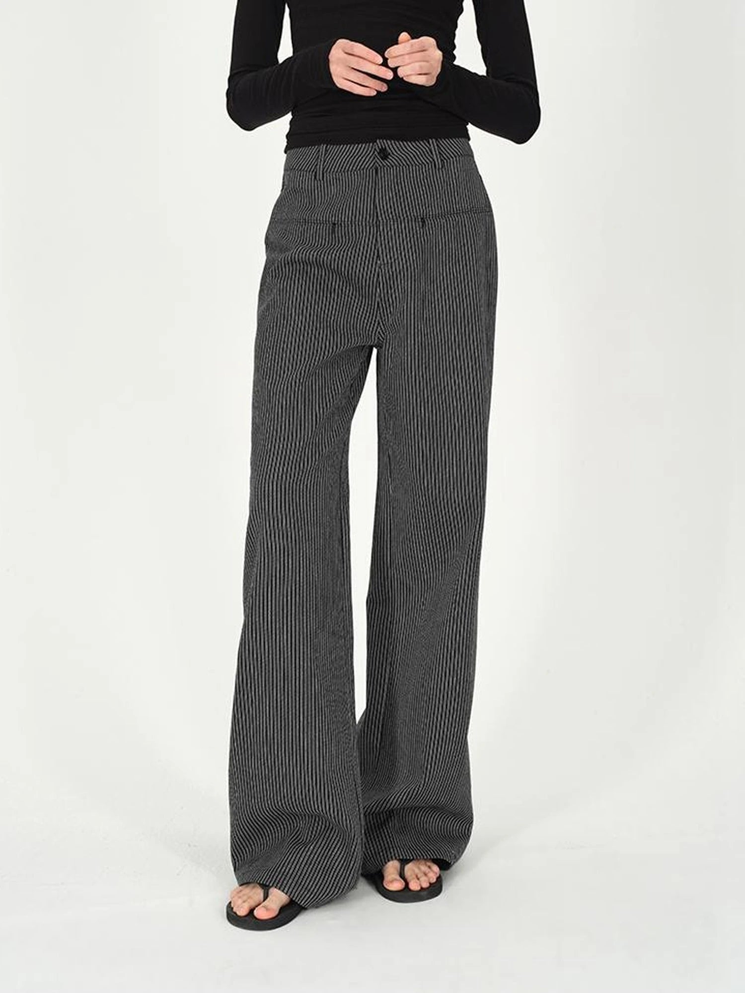 Vertical Stripe Cotton Wide Leg Trousers