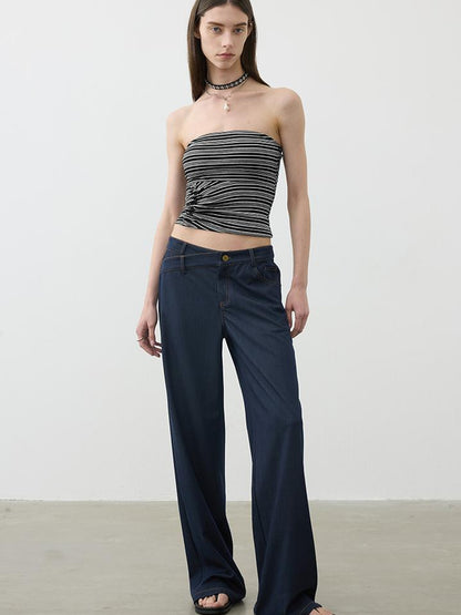 Vintage Blue Embroidered Flared Trousers