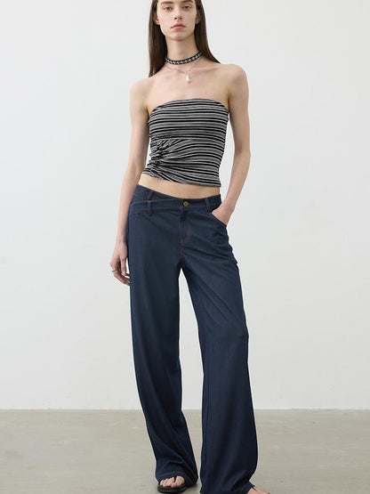 Vintage Blue Embroidered Flared Trousers