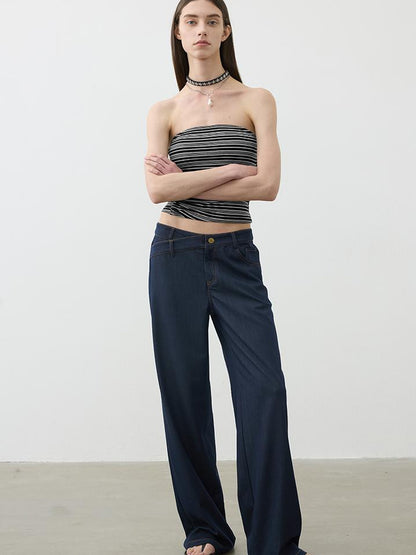 Vintage Blue Embroidered Flared Trousers