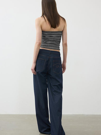 Vintage Blue Embroidered Flared Trousers