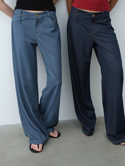 Vintage Blue Embroidered Flared Trousers