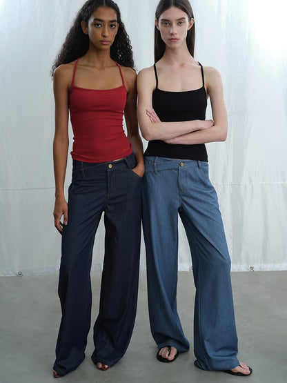 Vintage Blue Embroidered Flared Trousers