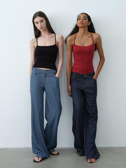 Vintage Blue Embroidered Flared Trousers