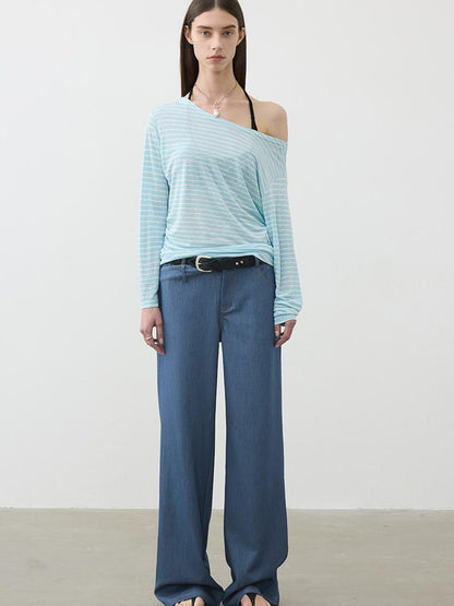 Vintage Blue Embroidered Flared Trousers