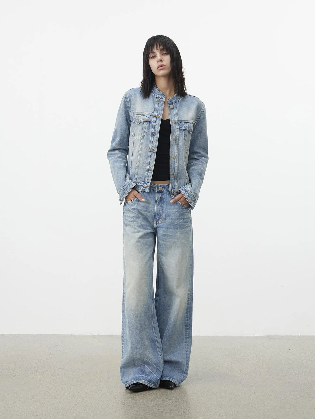 AFTADAWN Vintage Blue Washed Cropped Denim Jacket Jacket