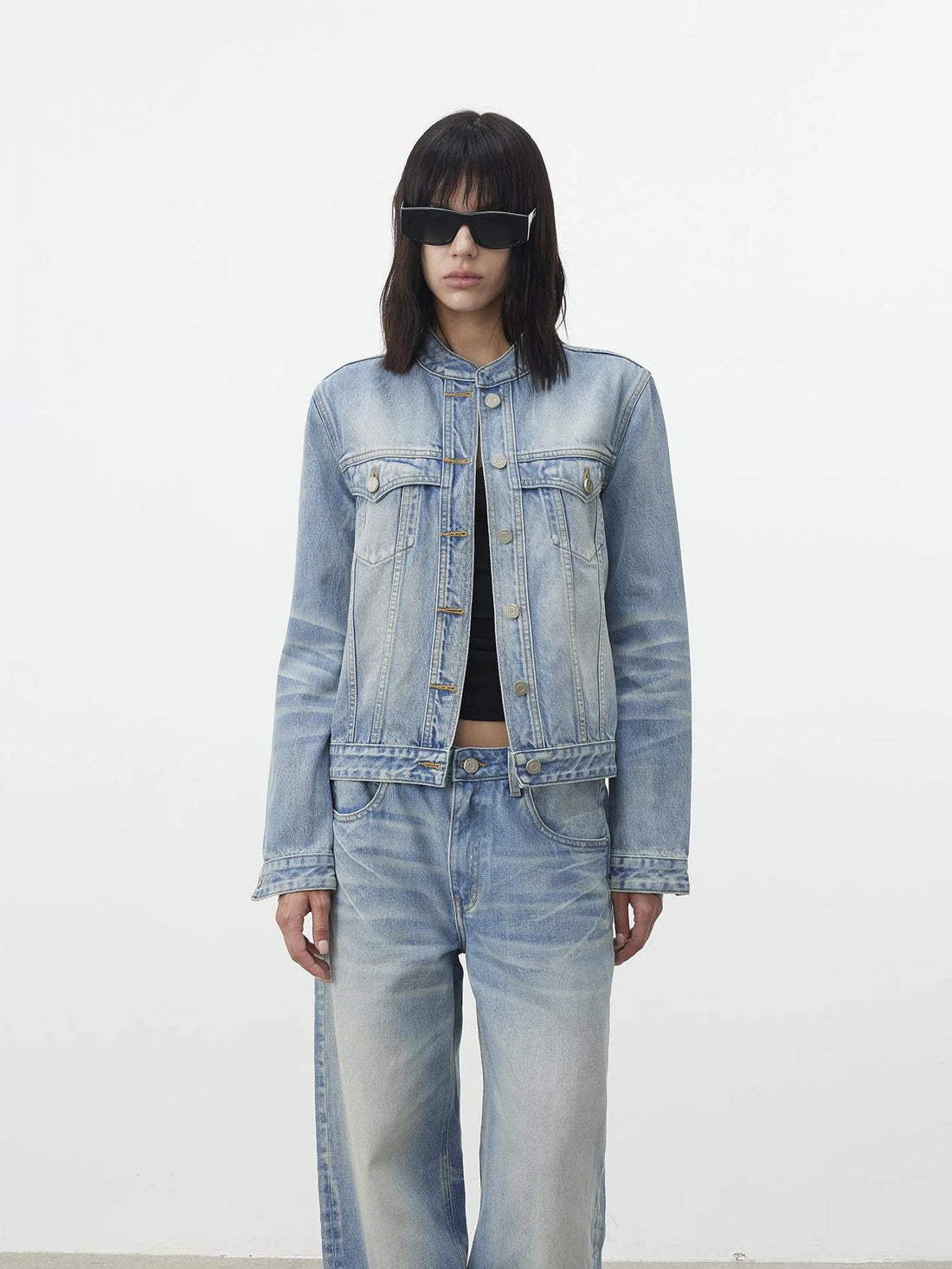 AFTADAWN Vintage Blue Washed Cropped Denim Jacket Jacket