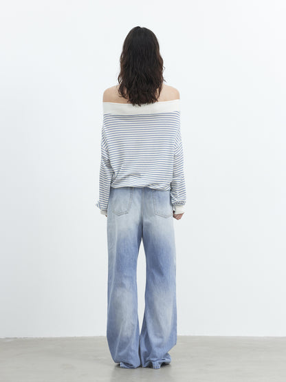 AFTADAWN Vintage Blue Washed Denim Jeans with Whiskers