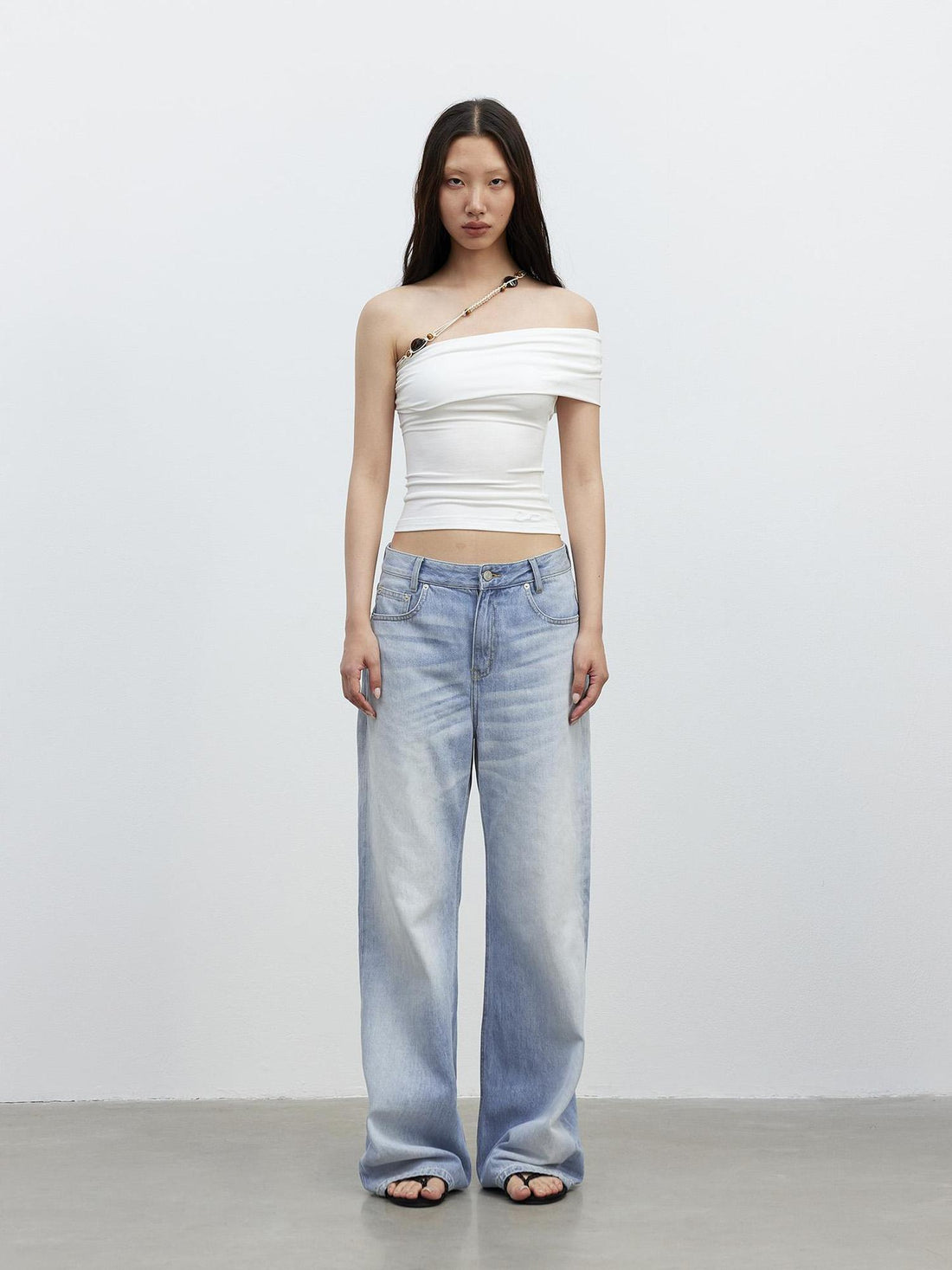 AFTADAWN Vintage Blue Washed Denim Jeans with Whiskers