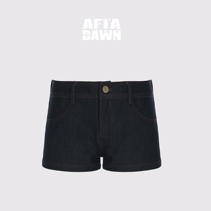 AFTADAWN_Vintage_Deep_Blue_Low_Rise_Slimming_Red_Topstitching_Women&