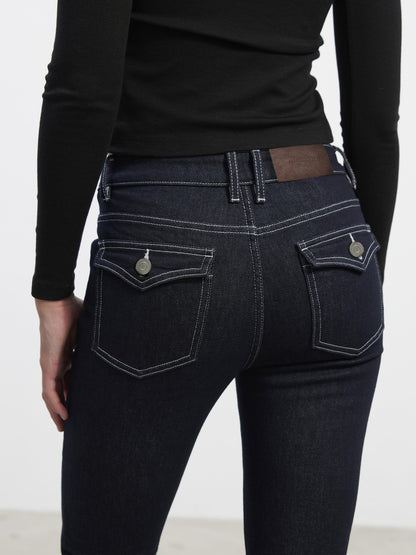 AFTADAWN Vintage Deep Indigo Slim Stretch Pocket Button Fly Women&