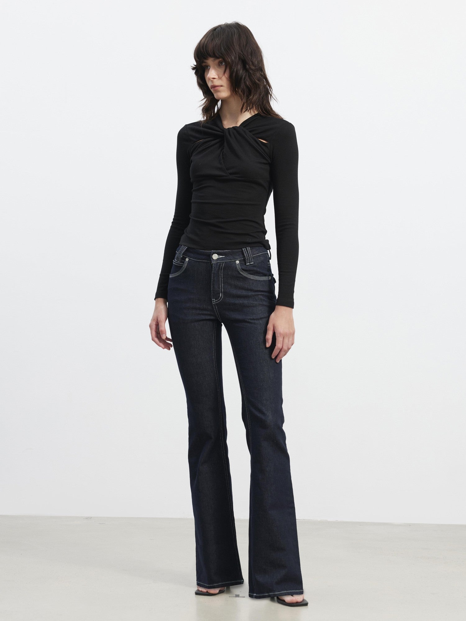 AFTADAWN Vintage Deep Indigo Slim Stretch Pocket Button Fly Women&
