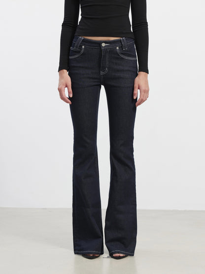 AFTADAWN Vintage Deep Indigo Slim Stretch Pocket Button Fly Women&