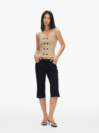 AFTADAWN Vintage Double Row Button Fitted Short Women&