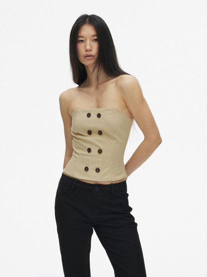 AFTADAWN Vintage Double Row Button Fitted Short Women&