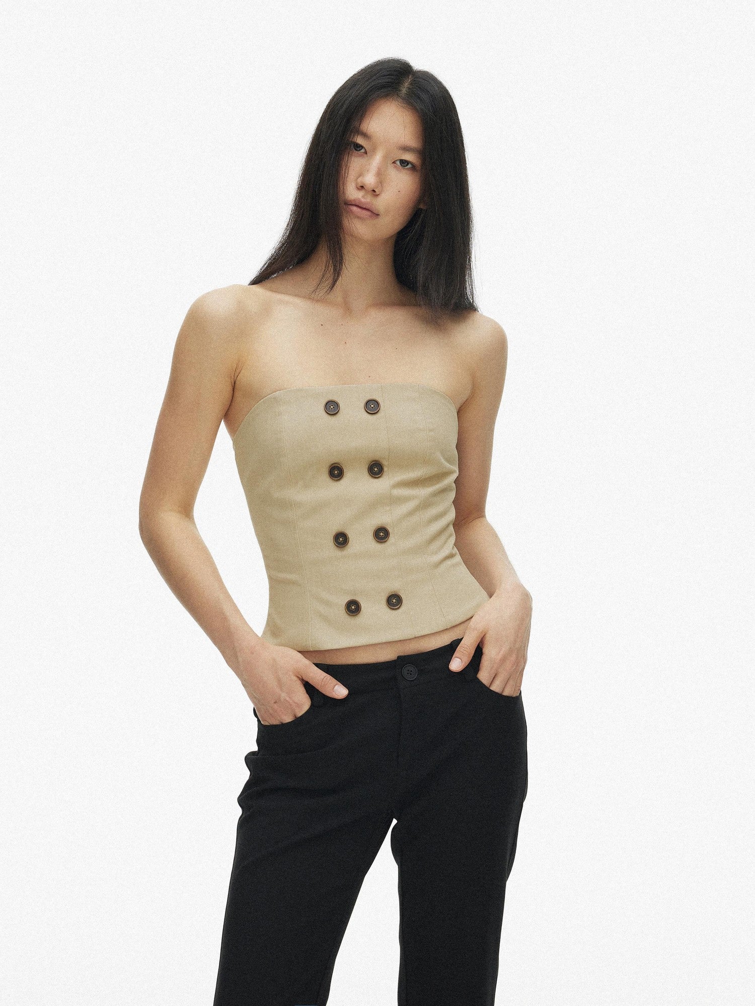 AFTADAWN Vintage Double Row Button Fitted Short Women&