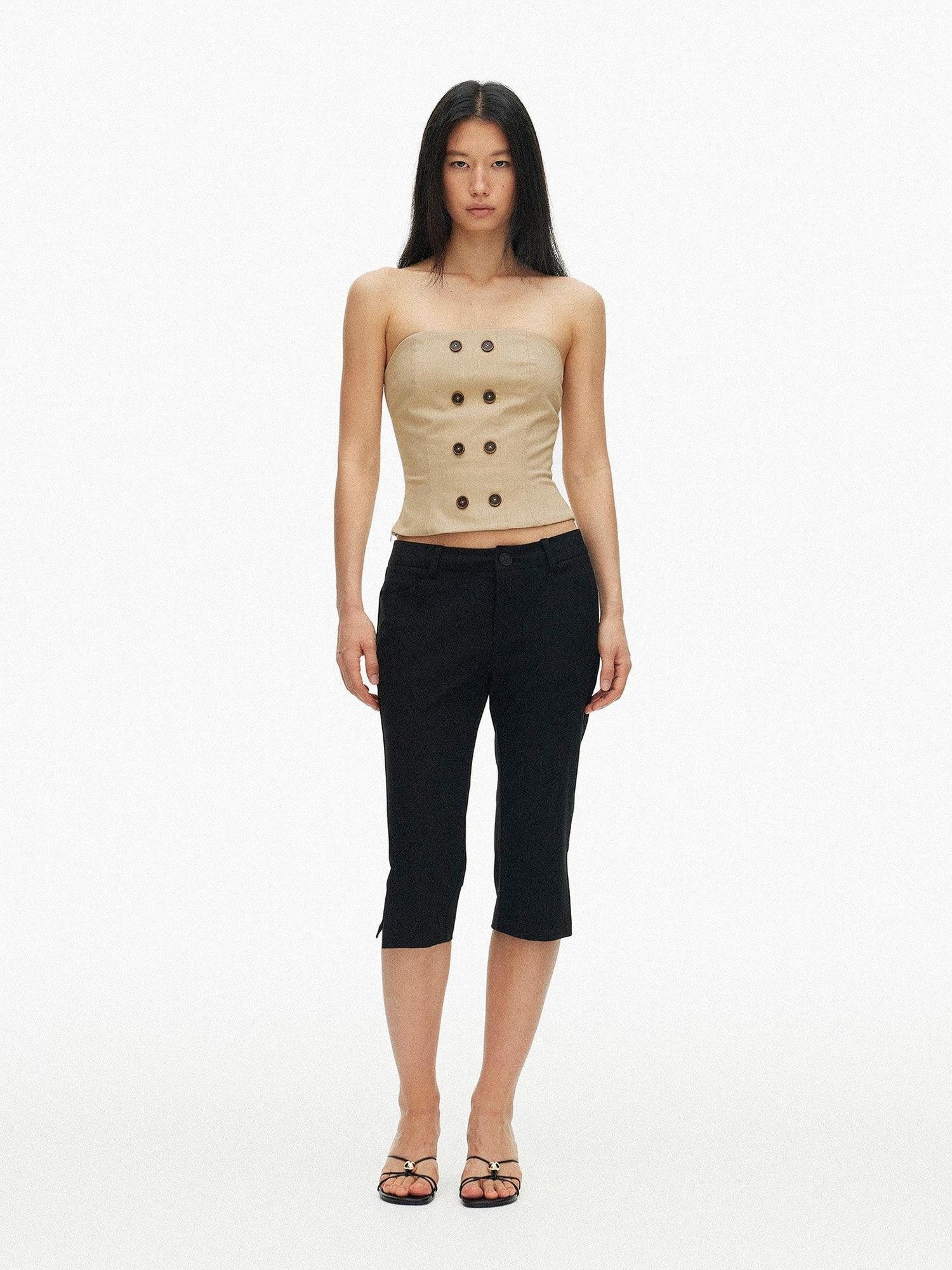 AFTADAWN Vintage Double Row Button Fitted Short Women&