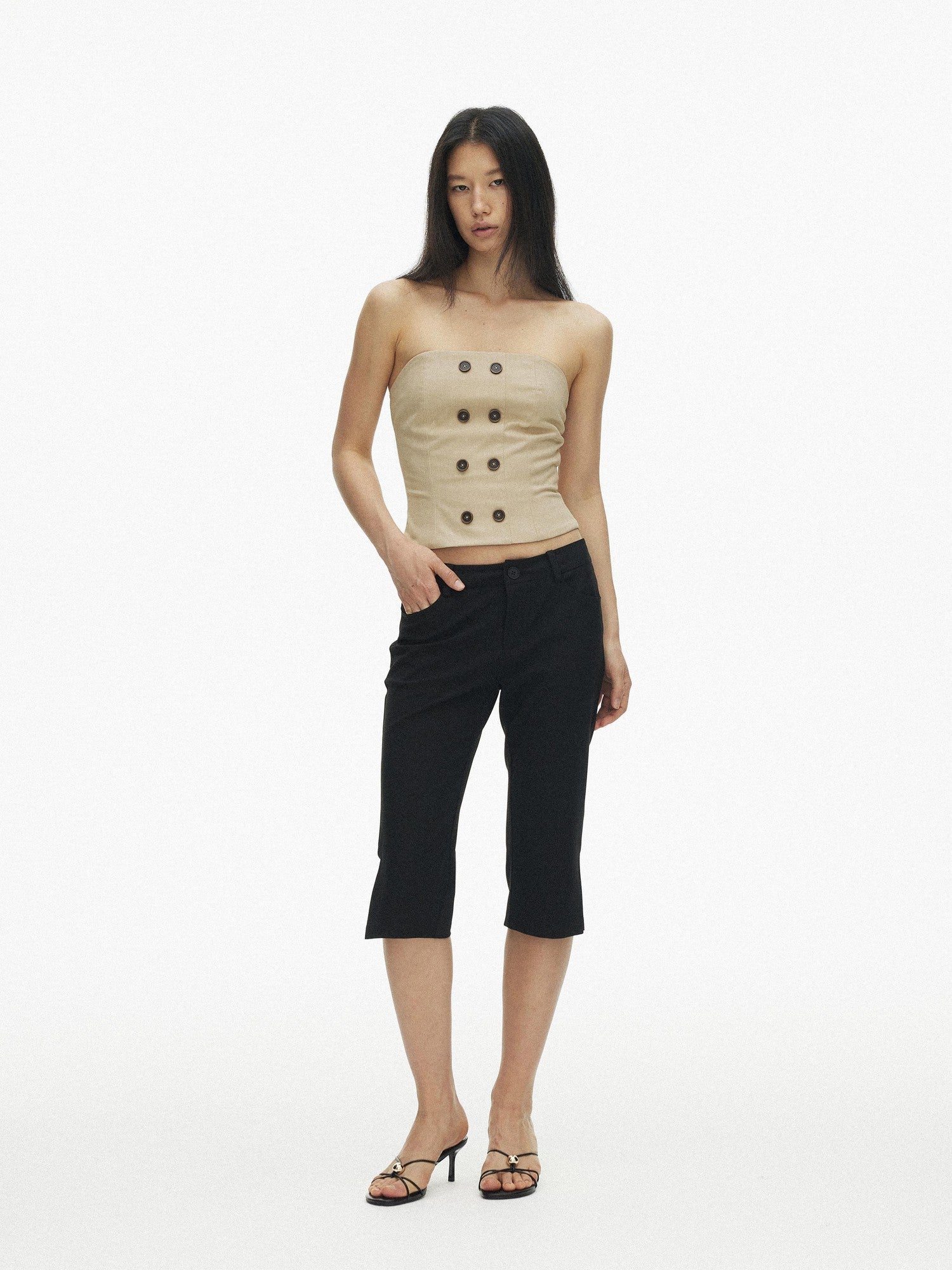 AFTADAWN Vintage Double Row Button Fitted Short Women&