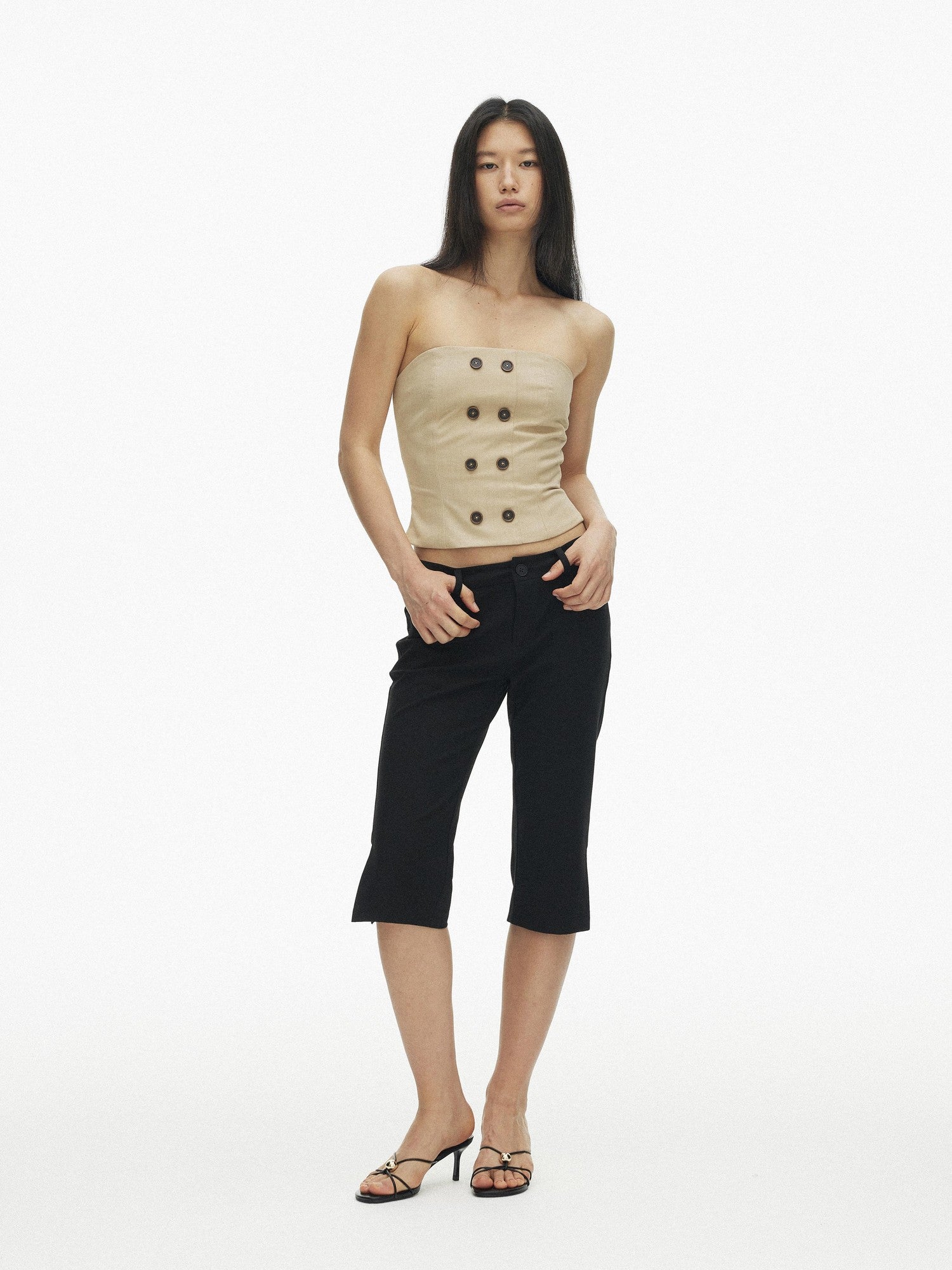 AFTADAWN Vintage Double Row Button Fitted Short Women&
