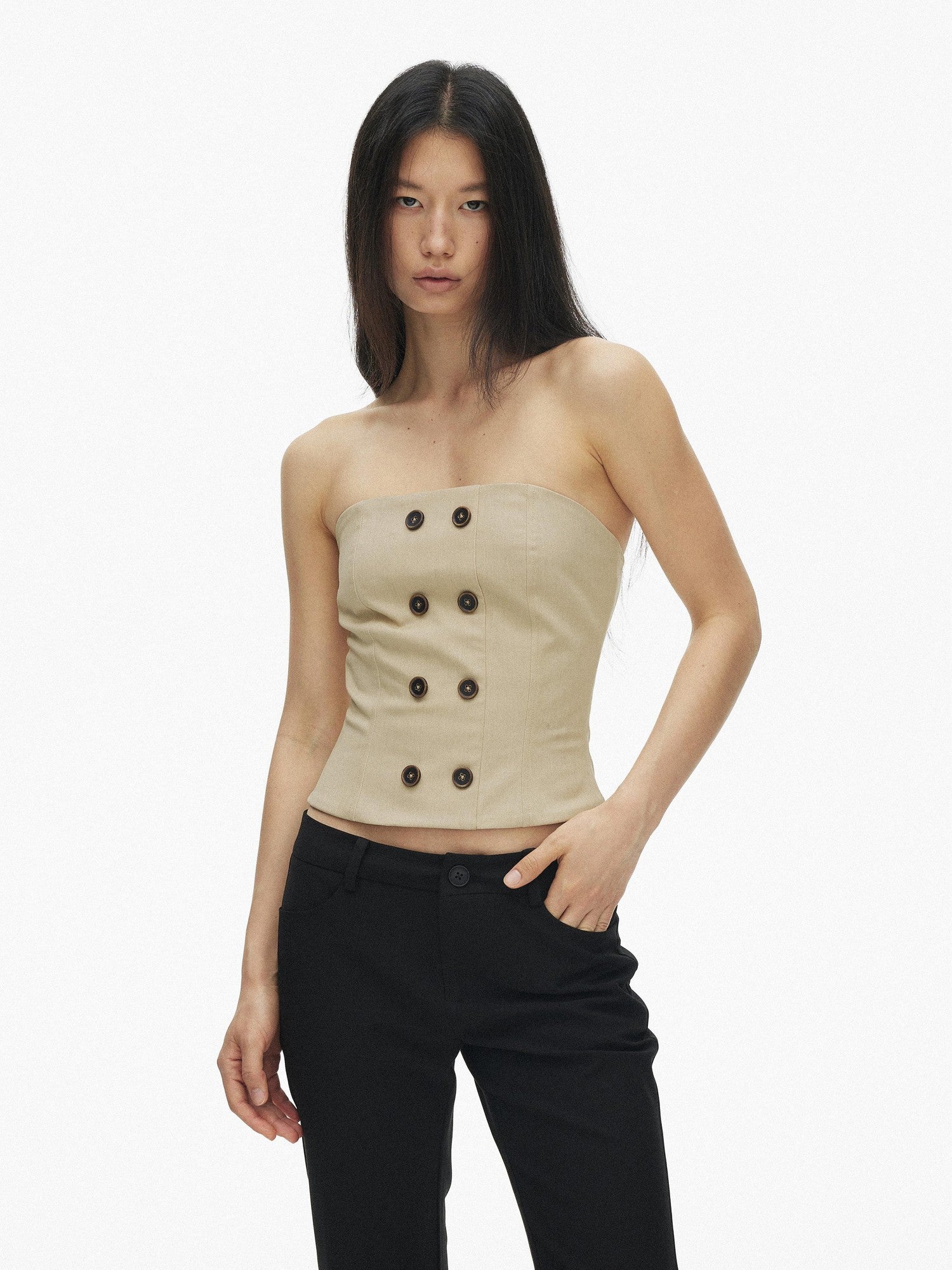 AFTADAWN Vintage Double Row Button Fitted Short Women&