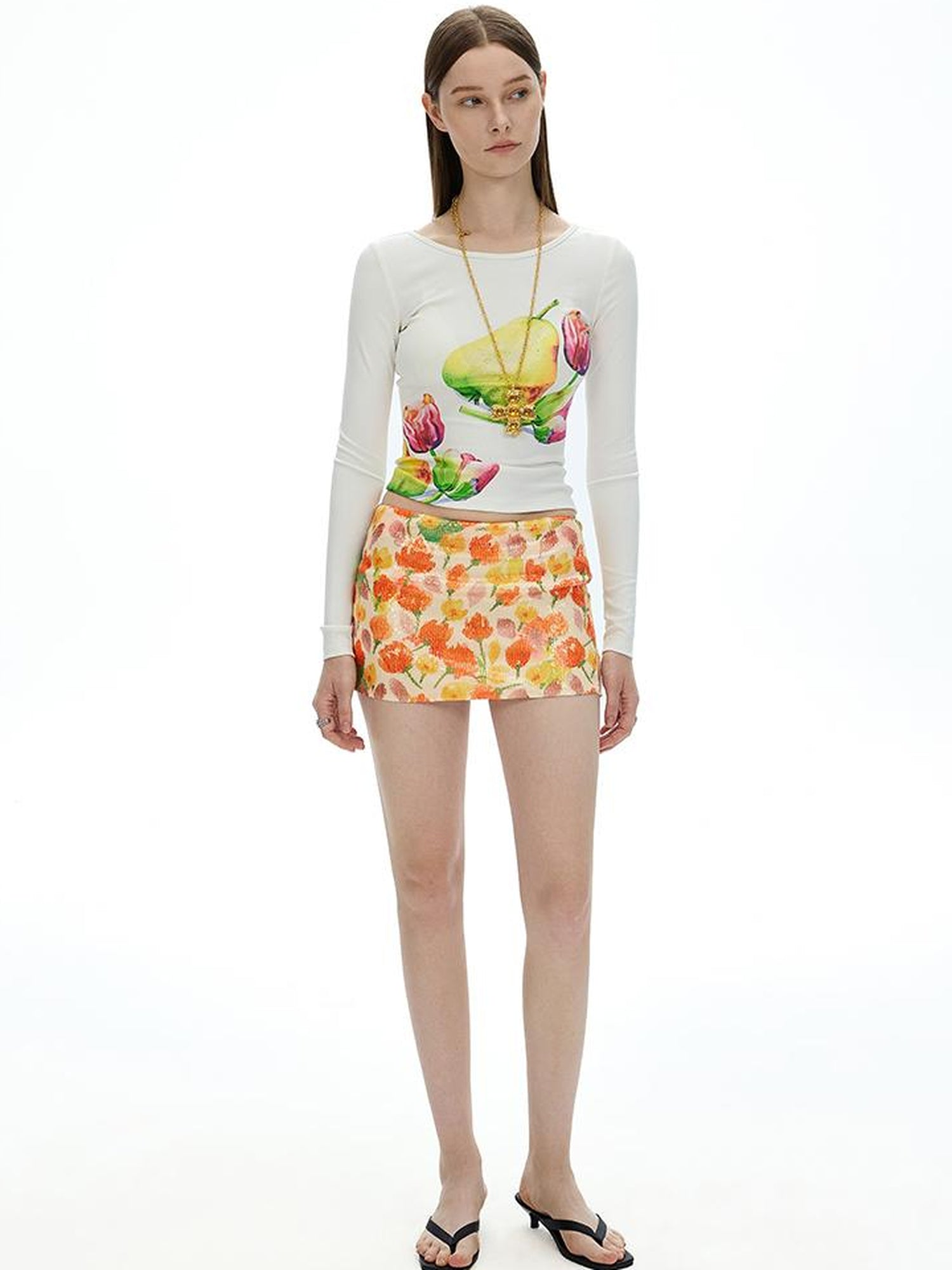 AFTADAWN Vintage Floral Print Long Sleeve T-shirt