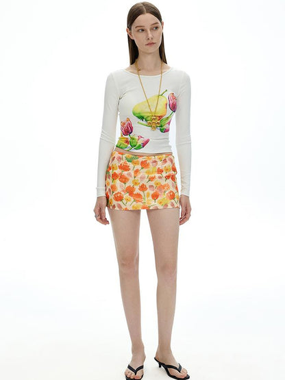 AFTADAWN Vintage Floral Print Long Sleeve T-shirt