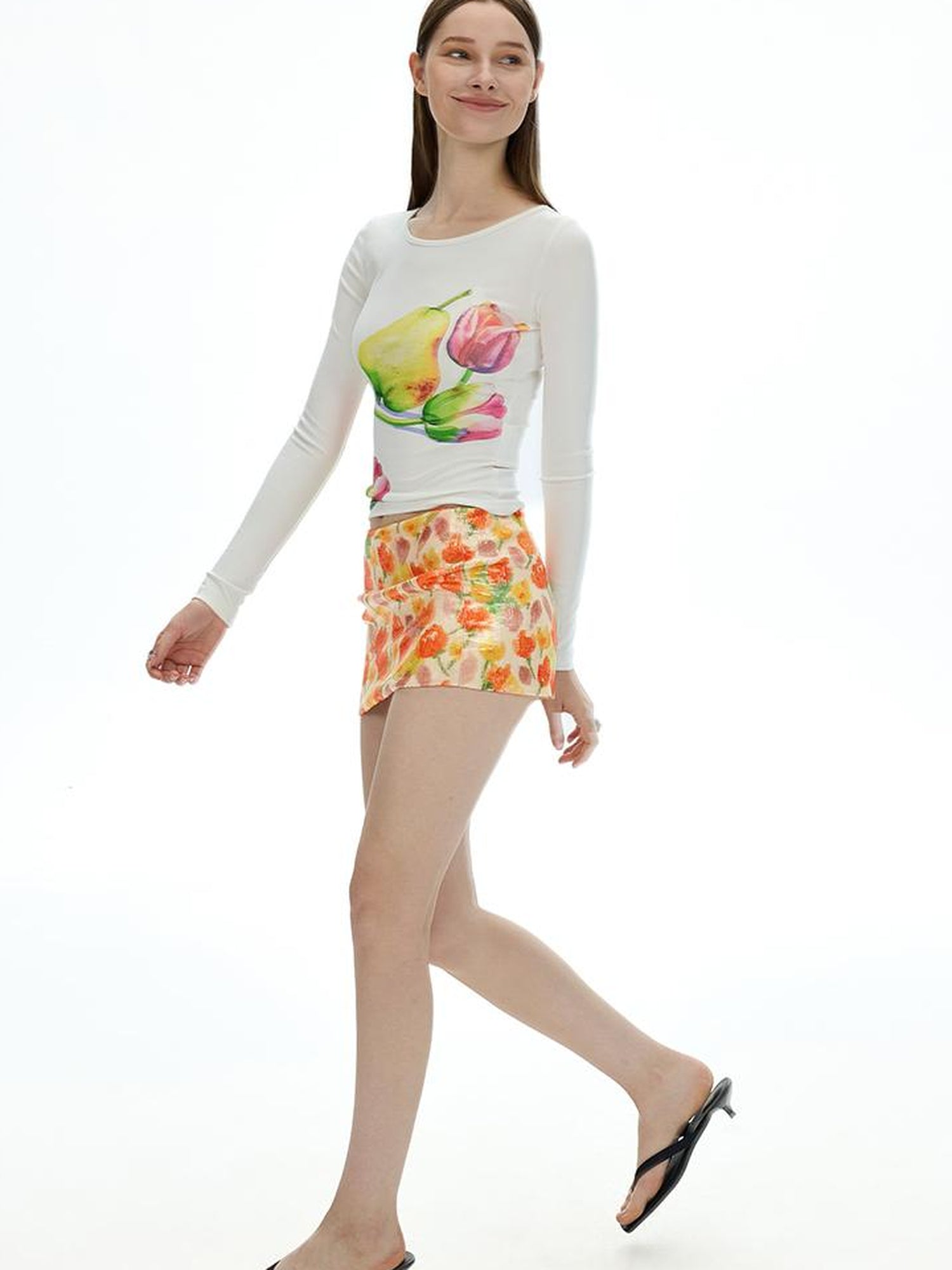 AFTADAWN Vintage Floral Print Long Sleeve T-shirt