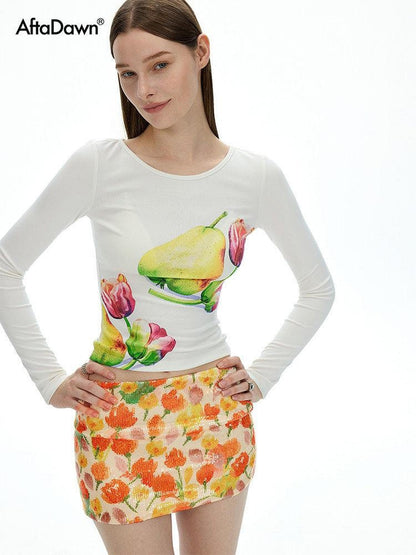 AFTADAWN Vintage Floral Print Slim Fit Women&