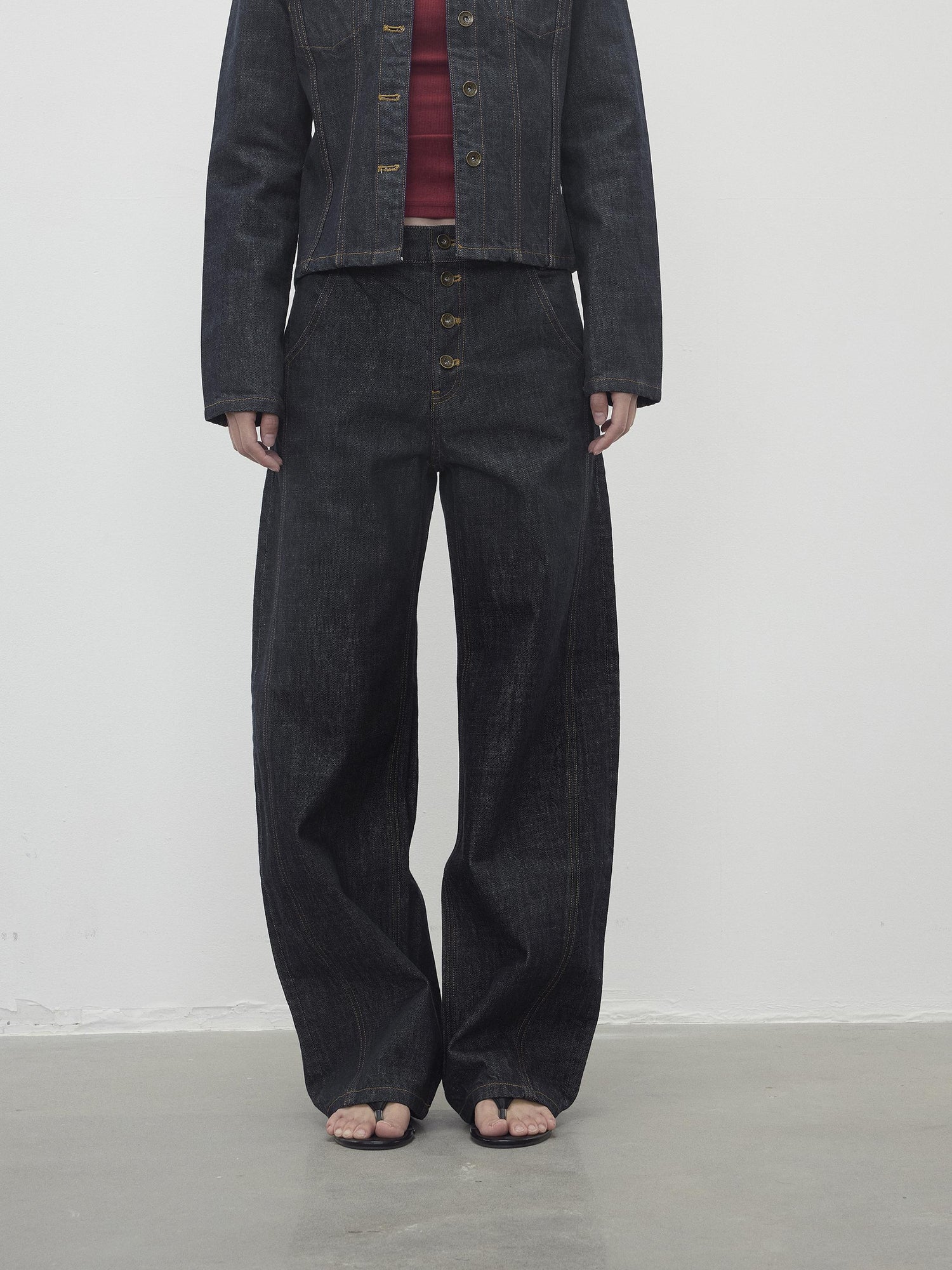 AFTADAWN Vintage Indigo Denim Wide Leg Jeans With Contrast Stitching
