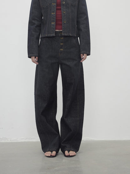 AFTADAWN Vintage Indigo Denim Wide Leg Jeans With Contrast Stitching