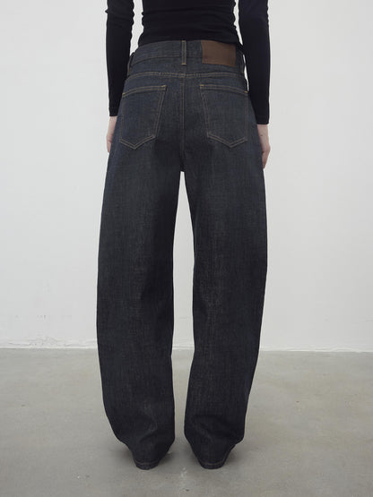 AFTADAWN Vintage Indigo Denim Wide Leg Jeans With Contrast Stitching