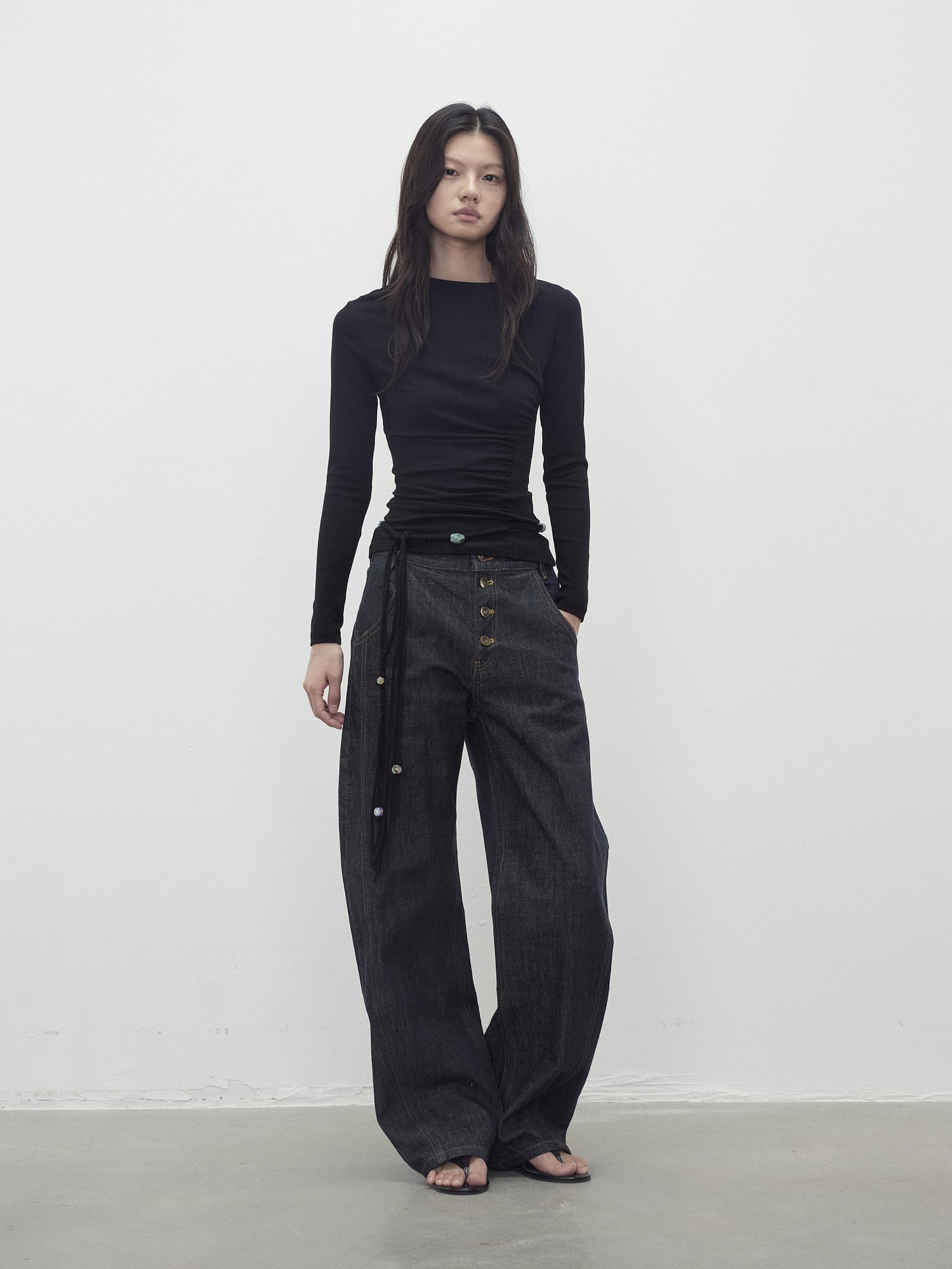 AFTADAWN Vintage Indigo Denim Wide Leg Jeans With Contrast Stitching
