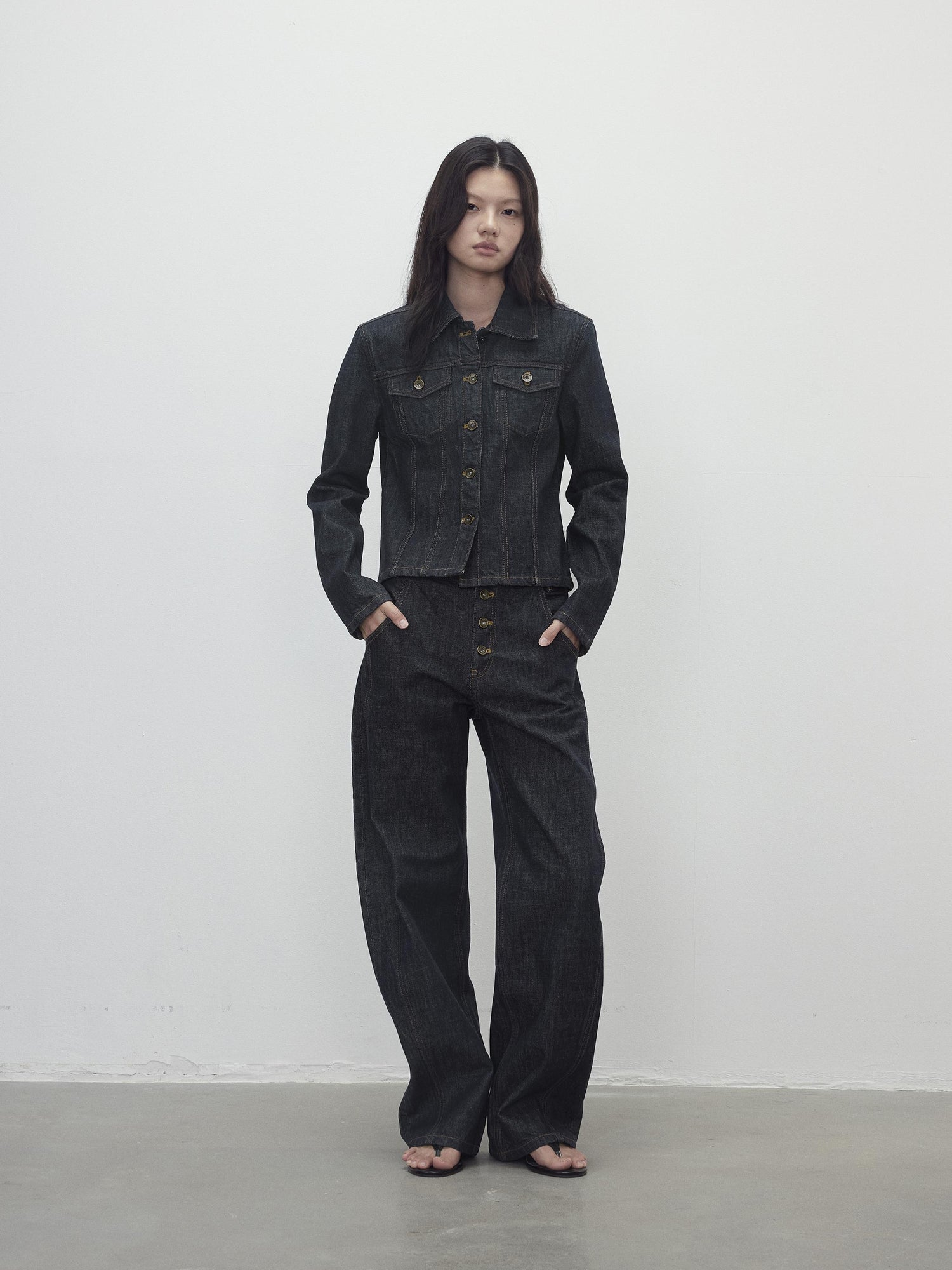 AFTADAWN Vintage Indigo Denim Wide Leg Jeans With Contrast Stitching
