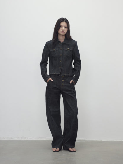 AFTADAWN Vintage Indigo Denim Wide Leg Jeans With Contrast Stitching