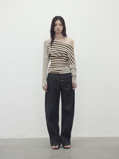 AFTADAWN Vintage Indigo Denim Wide Leg Jeans With Contrast Stitching