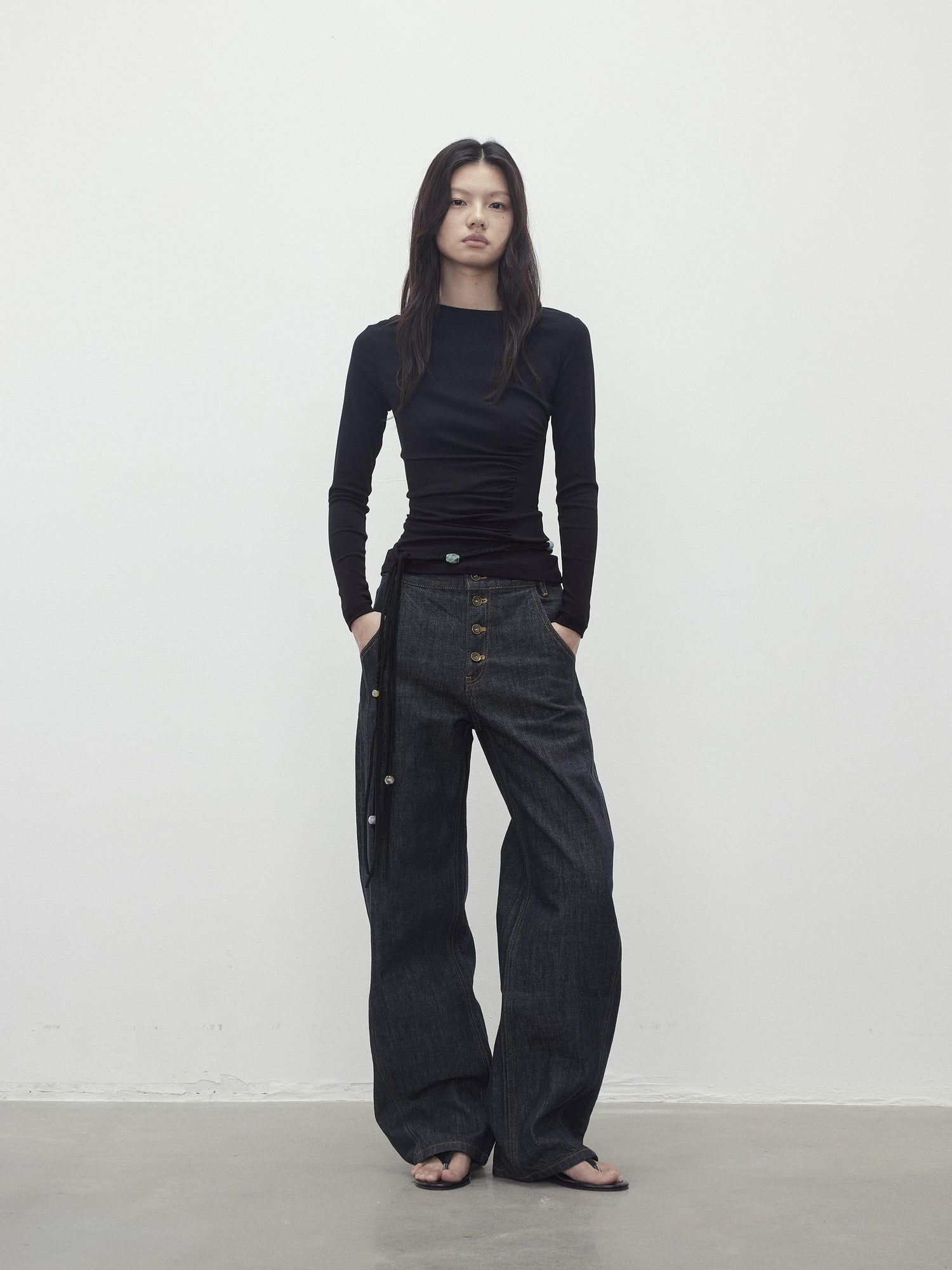 AFTADAWN Vintage Indigo Denim Wide Leg Jeans With Contrast Stitching