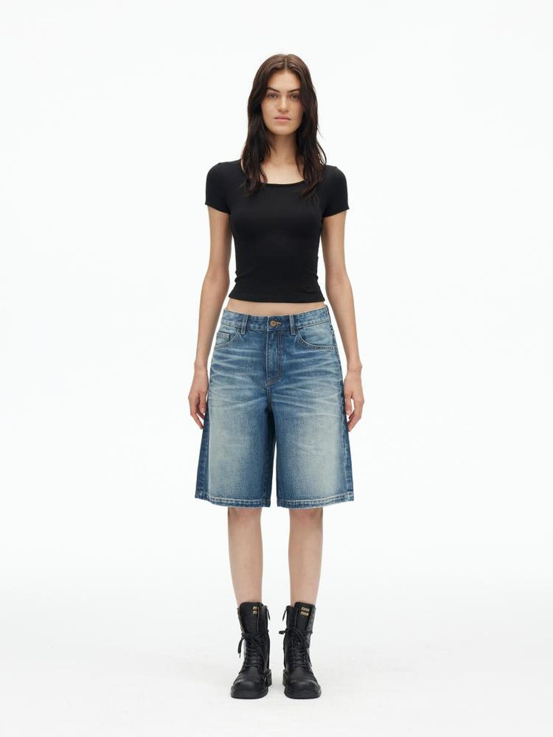 AFTADAWN Vintage Indigo Washed Distressed Denim Shorts
